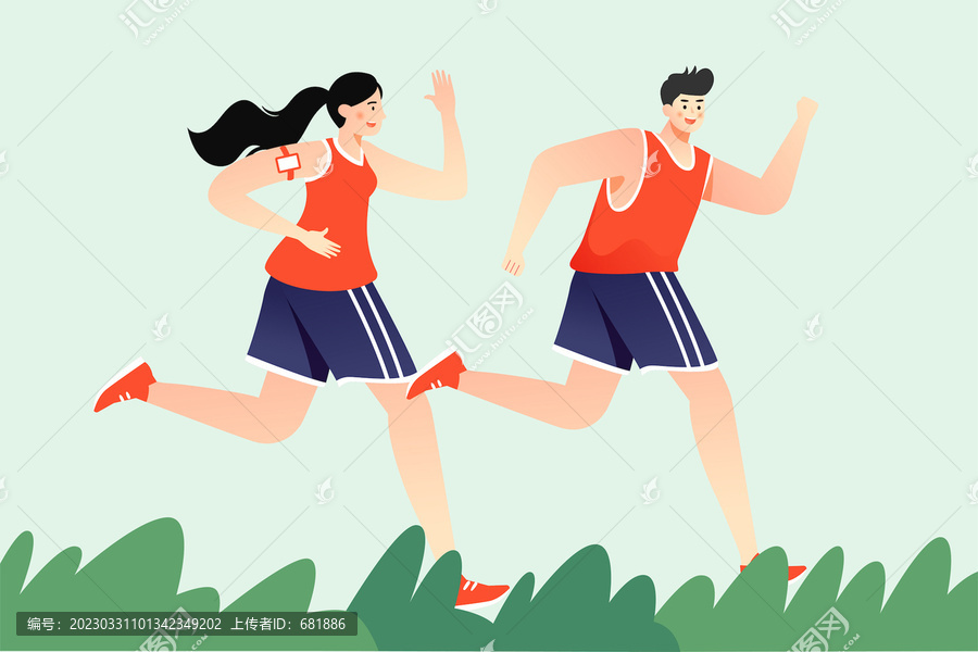 夏天人物清晨跑步運動健身插畫