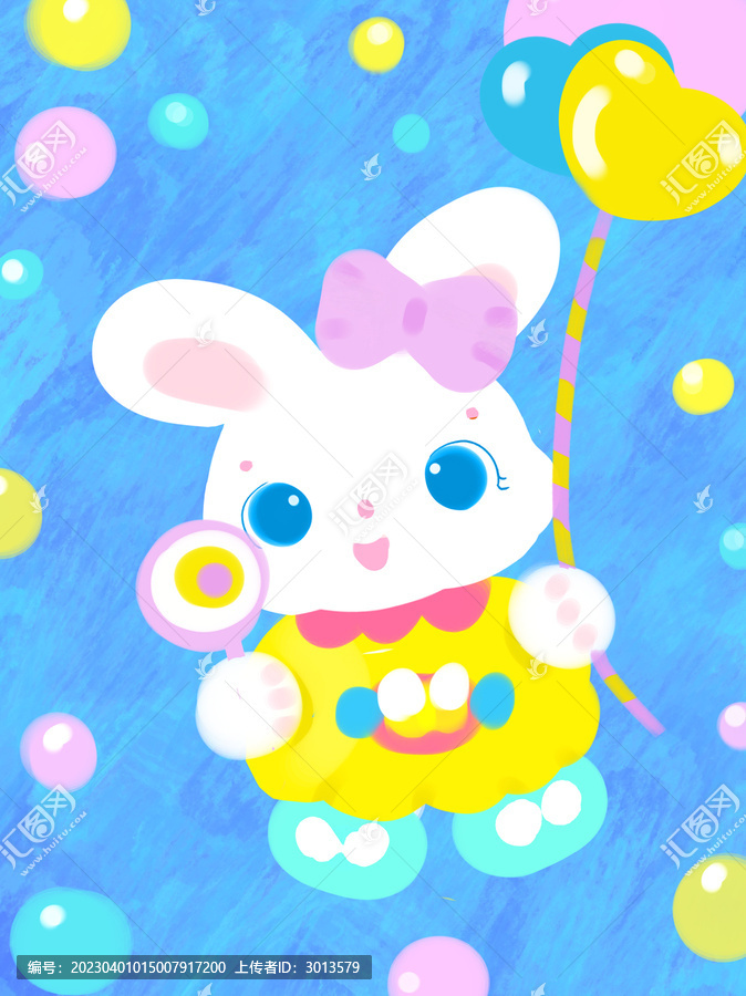 可爱卡通背景白兔气球糖果素材