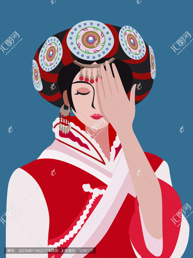 納西族女孩插畫人物