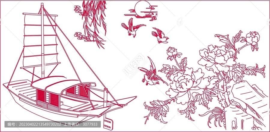 菊花帆船圖