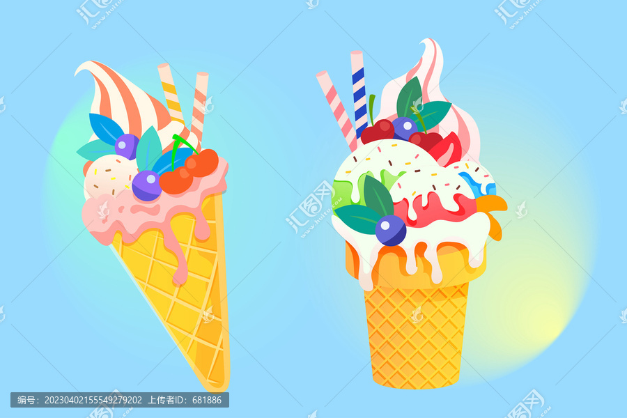 立夏节气夏天吃冰淇淋雪糕插画