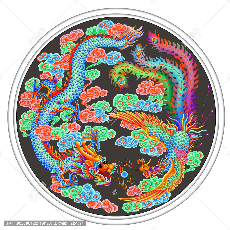 龍鳳呈祥分層設(shè)計噴繪插畫高清
