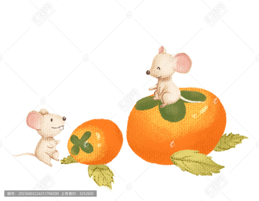 可愛乖巧小老鼠摘果子手繪插畫