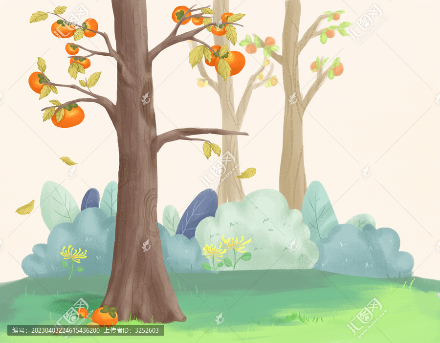 秋季森林樹木手繪插畫背景