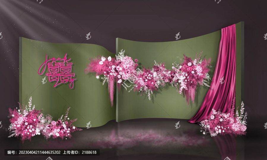 玫紅綠新中式婚禮效果圖