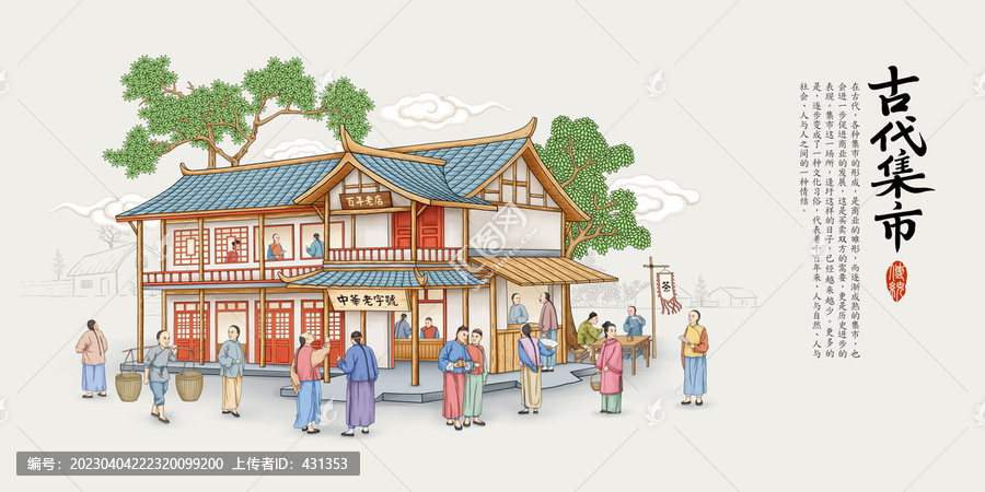 古代集市插畫