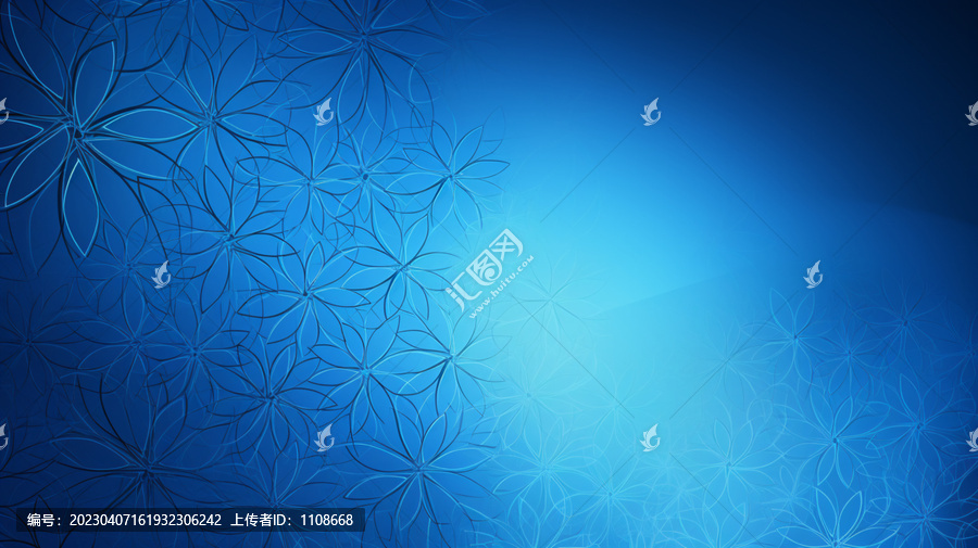 線條花朵藍色漸變背景