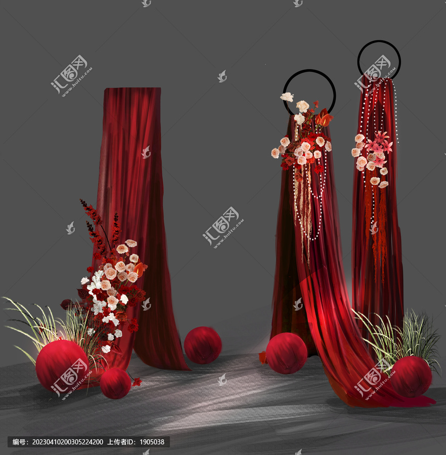 紅色婚禮小眾風(fēng)造景素材