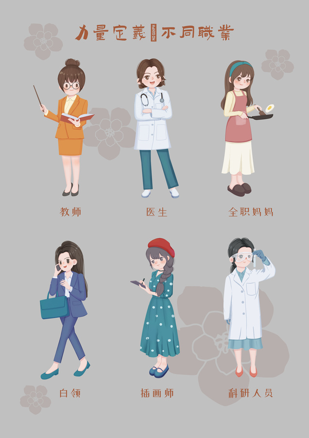 女性不同職業(yè)形象免扣元素