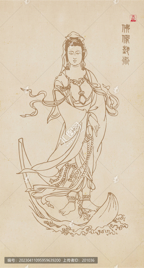一葉觀音矢量線稿