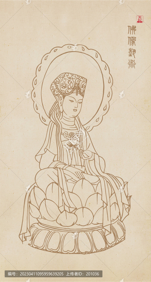 坐蓮觀音矢量白描