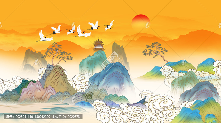 新中式國潮山水插畫