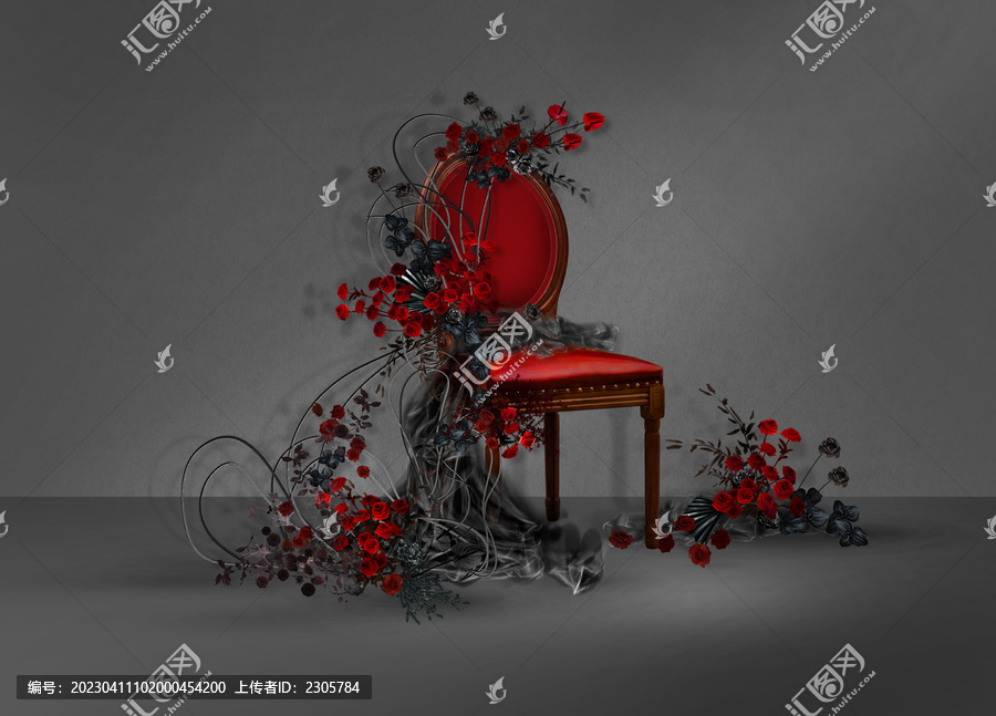 紅黑色系藝術手繪花藝素材