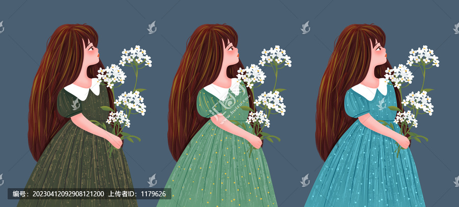 小女孩長發(fā)系列插畫