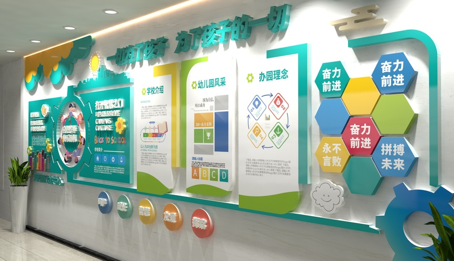 綠色清爽卡通校園文化墻