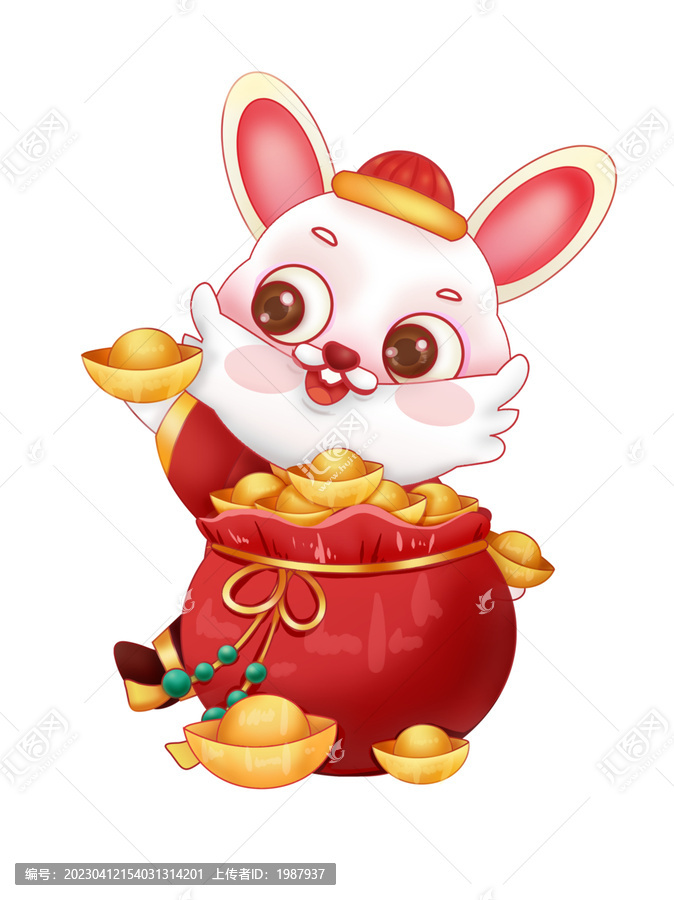 手繪兔子紅包福袋插畫元素