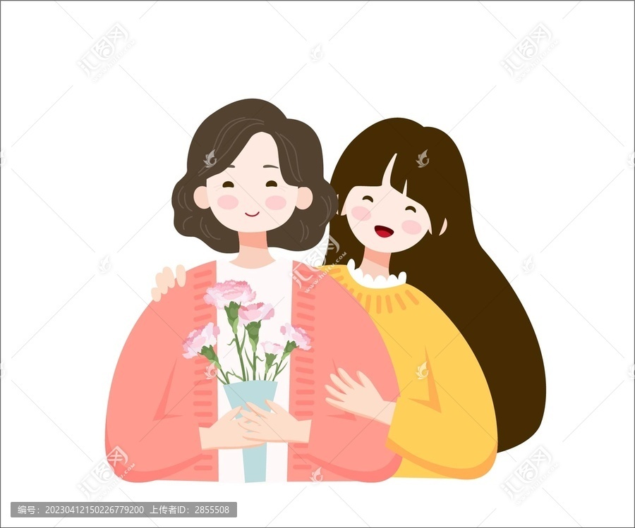 媽媽和女兒親子插畫