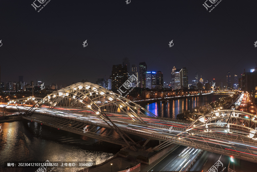 天津海河直沽桥城市夜景航拍