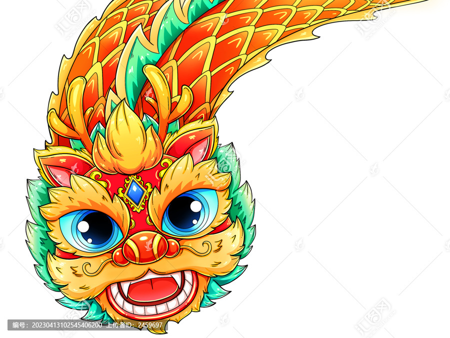 國(guó)潮傳統(tǒng)年畫舞龍龍頭