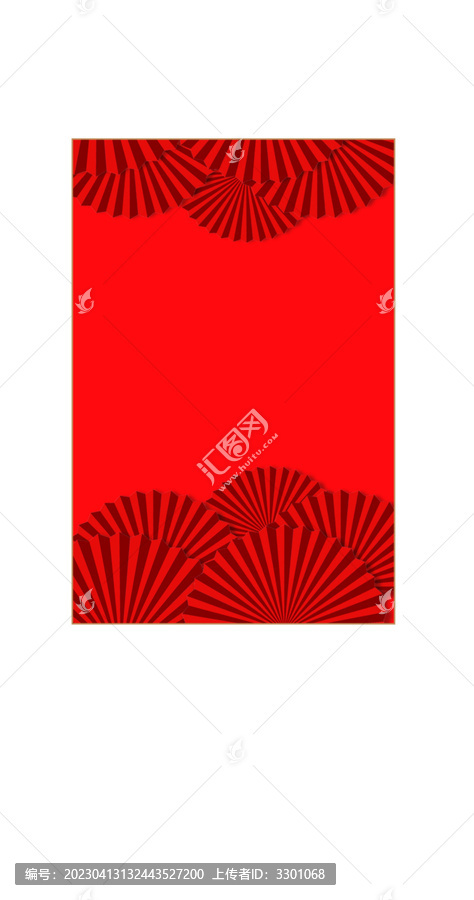 大紅國風(fēng)扇子邊框背景素材