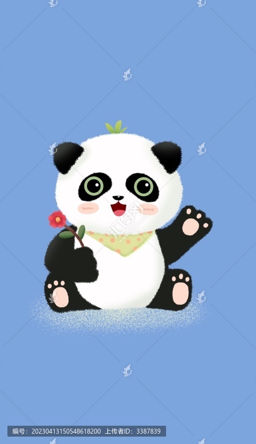 可愛圍兜卡通熊貓插畫