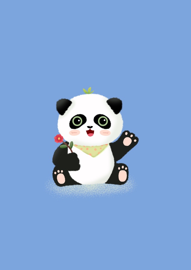 可愛圍兜卡通熊貓插畫