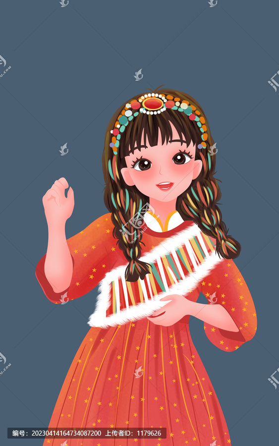 藏族美麗女孩插畫