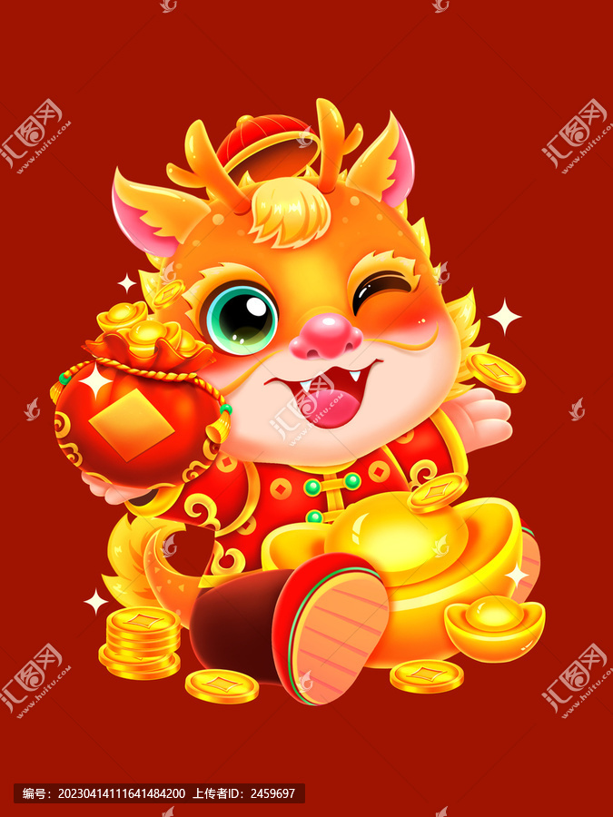 傳統(tǒng)龍年年畫眨眼元寶龍元素