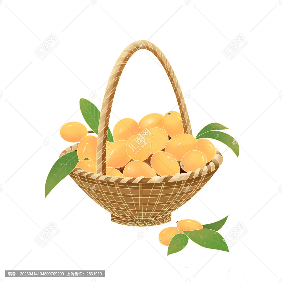 國(guó)風(fēng)手繪籃子里的枇杷插畫(huà)
