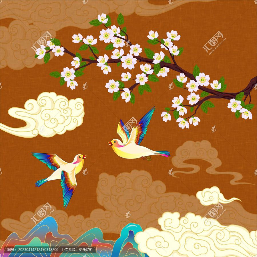 國潮花鳥山水插畫