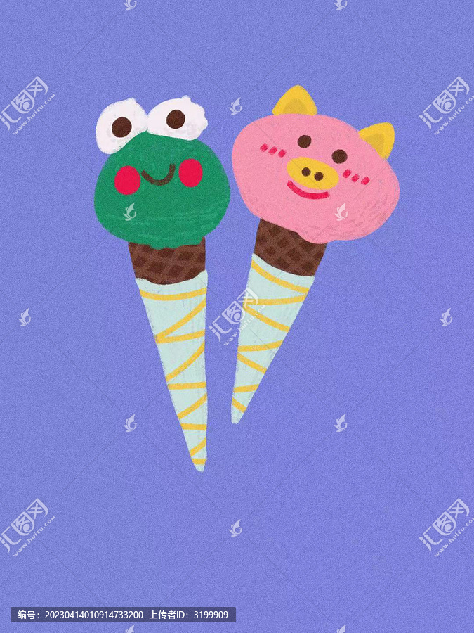 冰淇淋甜筒冷飲可愛素材插畫