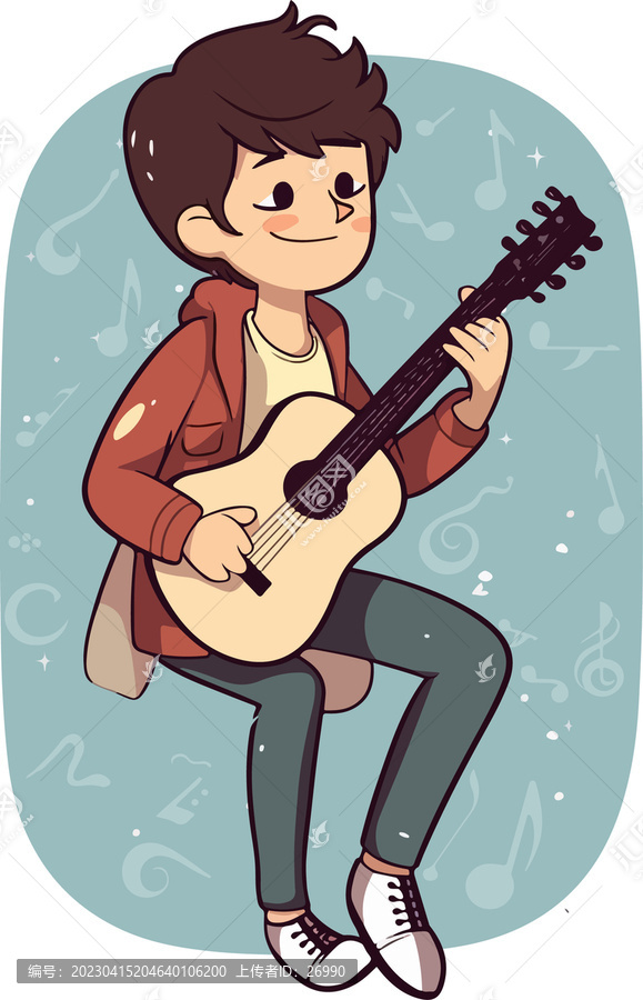 卡通装饰插画弹吉他的男孩A