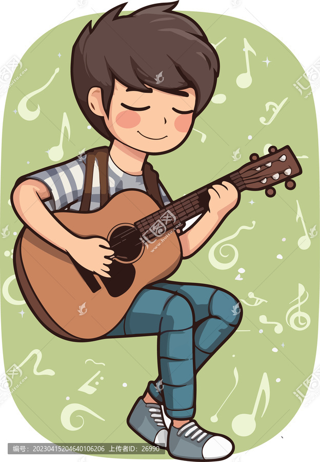 卡通装饰插画弹吉他的男孩G