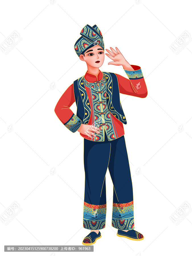PSD原創(chuàng)手繪壯族對歌男孩
