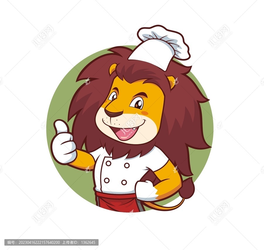 卡通可愛小獅子廚師半身