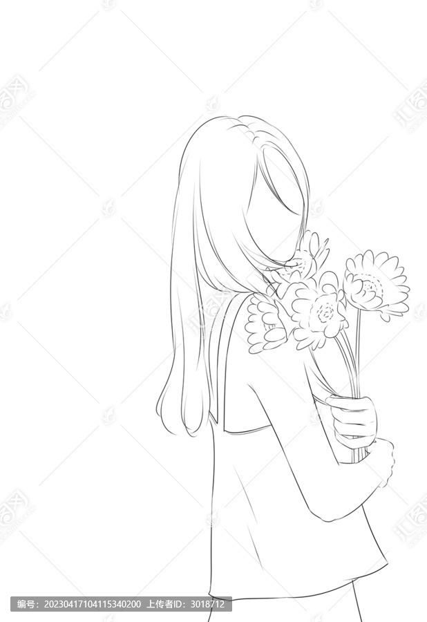 長(zhǎng)發(fā)唯美女生抱花吊帶無(wú)五官