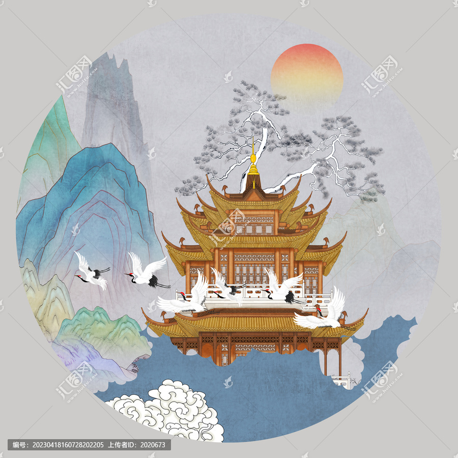 中式仿古山水畫