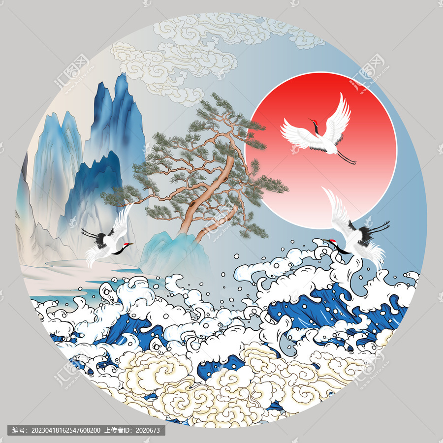 仿古迎客松山水裝飾圖