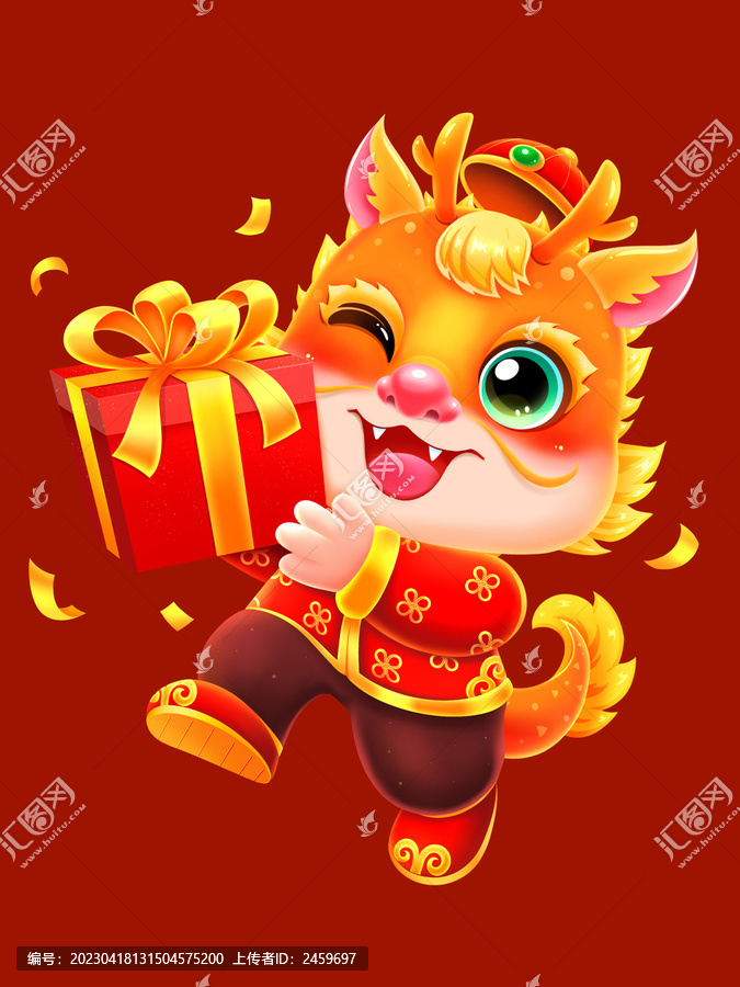 傳統(tǒng)龍年年畫抱禮盒的龍