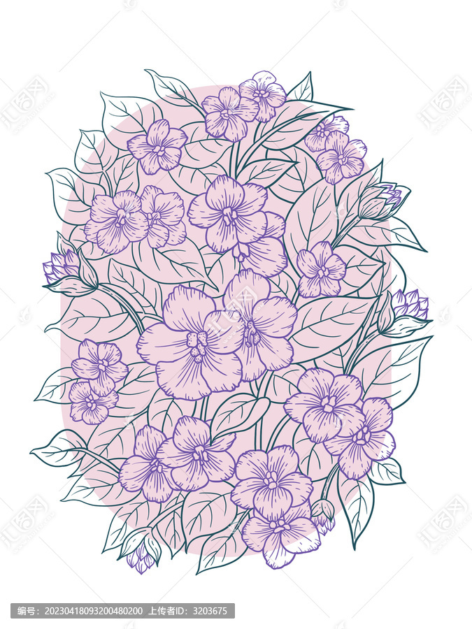 紫羅蘭花卉線描裝飾畫(huà)