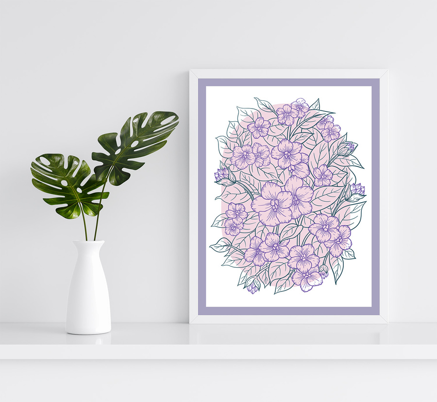 紫羅蘭花卉線描裝飾畫(huà)