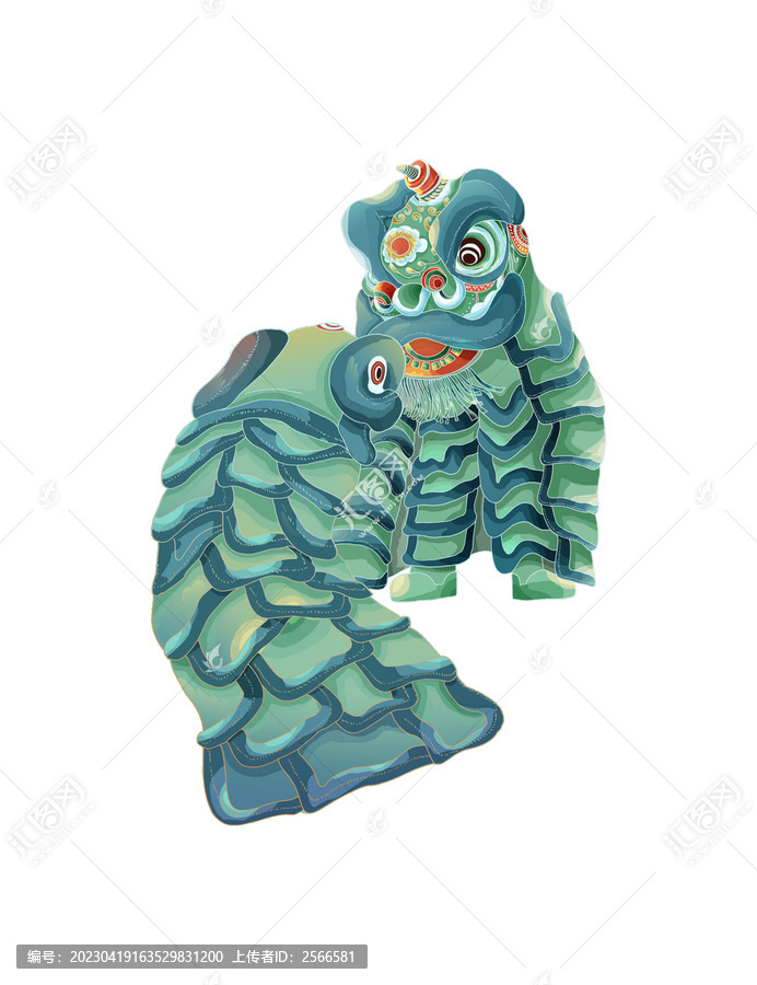 國潮舞獅醒獅插畫圖案元素