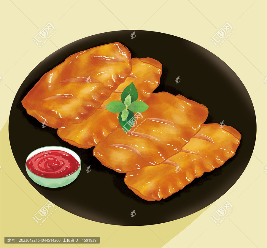 手繪烤雞翅插畫