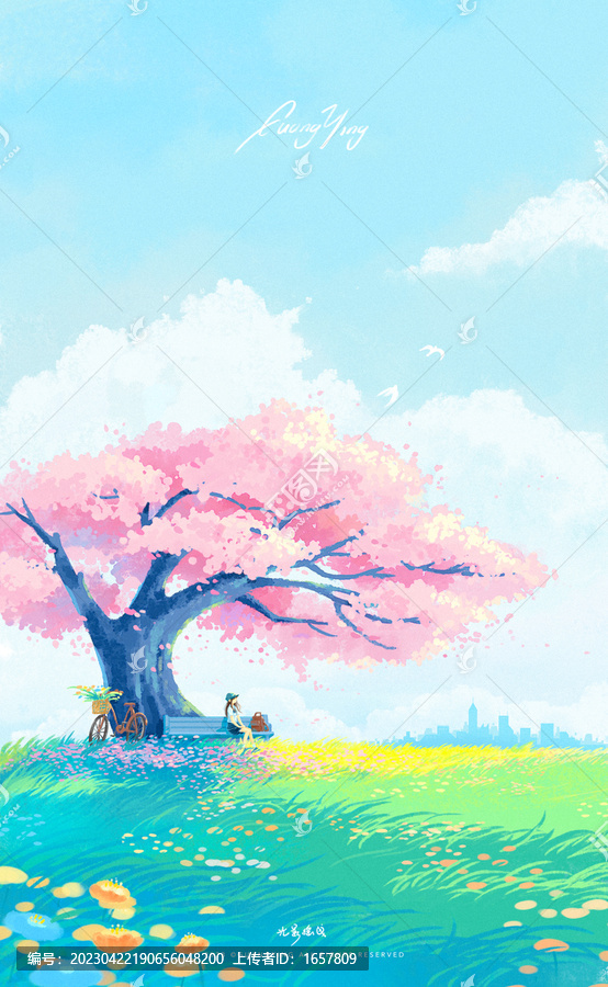 春日唯美插畫