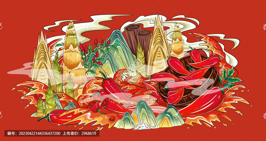紅油竹筍筍干片辣椒醬國(guó)潮插畫