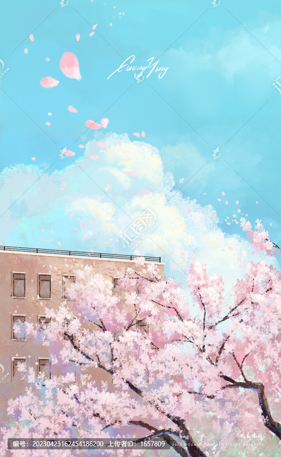 櫻花飛舞插畫