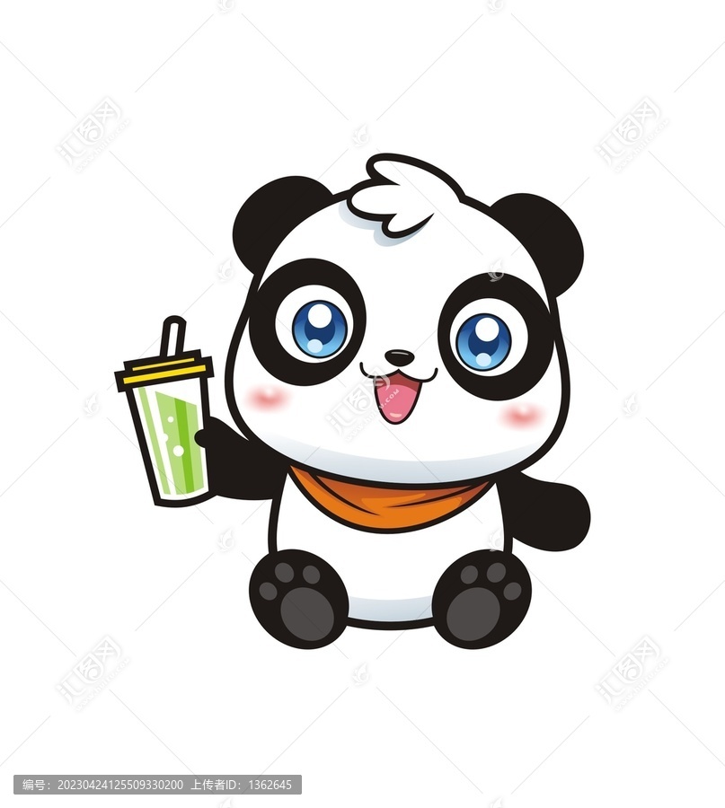 卡通可愛熊貓喝奶茶