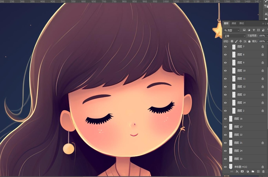 晚安睡夢(mèng)中的可愛(ài)女孩插畫(huà)