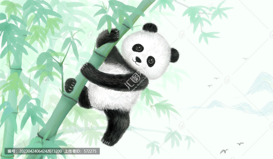 熊貓竹子水墨畫