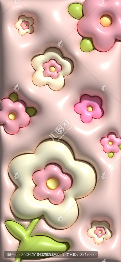 粉色可愛花朵簡約3D膨脹壁紙